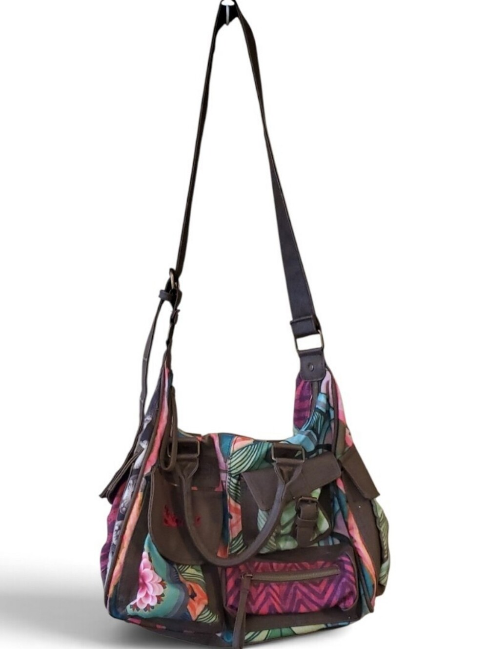 Desigual Multi-Color Floral Crossbody Shoulder Bag Pockets Colorful Art